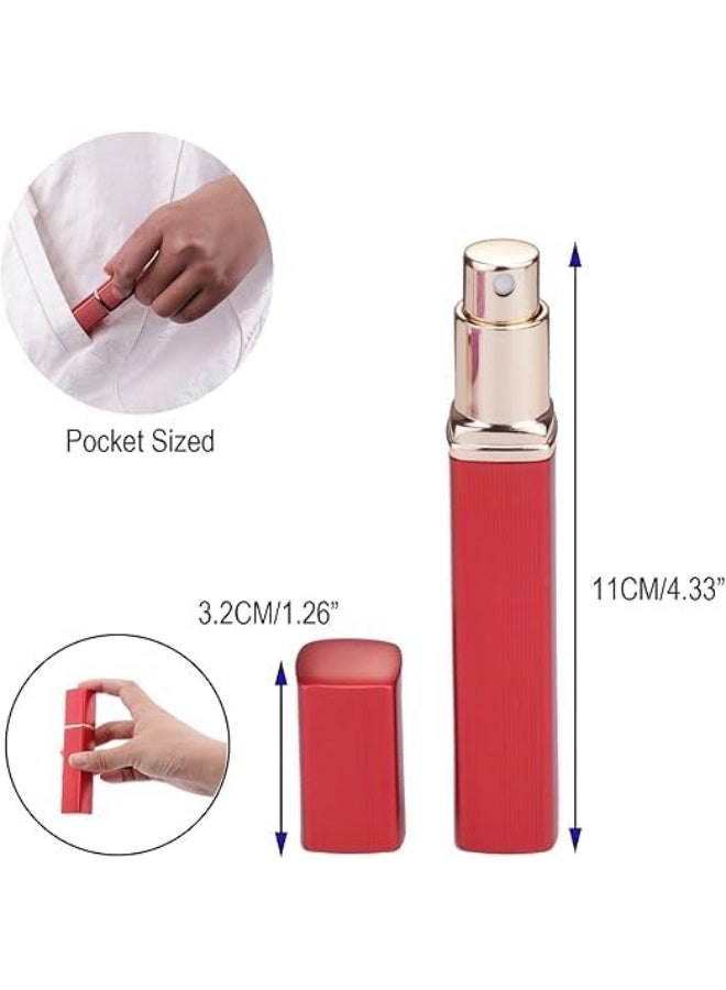 زجاجة عطر صغيرة فاخرة قابلة لاعادة الملء بسعة 12 مل - بخاخ بخاخ مناسب للسفر، مضخة انبوبية مستديرة، زجاجة عطر مستحضرات التجميل الفارغة لمحبي العطور (احمر) - Image 2